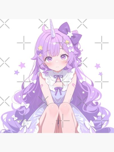 Alternative view of Unicorn Azur Lane Chibi Starry Pastel Bows Cute Magic Throw Pillow