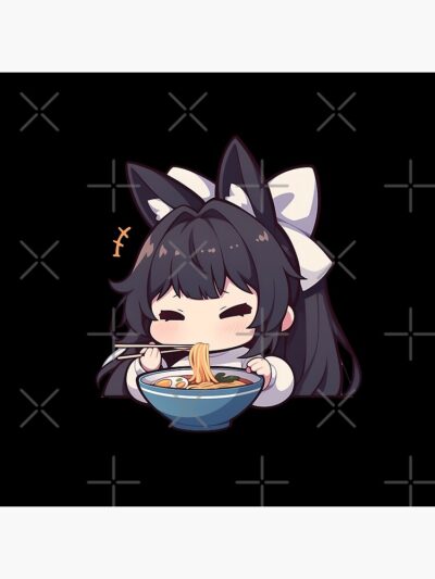Alternative view of Takao Azur Lane Chibi Ramen Kawaii Noodles Serious Slurp Throw Pillow