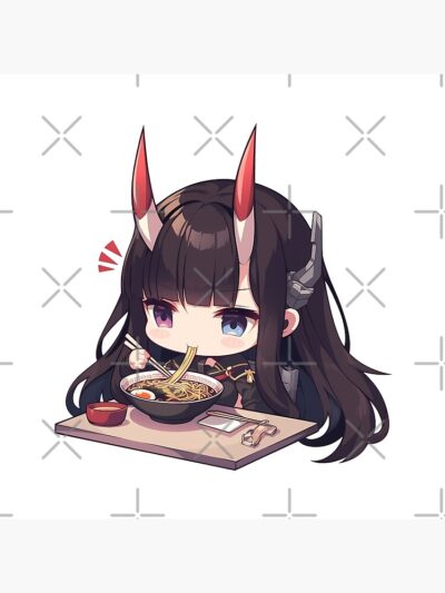 Alternative view of Noshiro Azur Lane Chibi Ramen Slurp Quiet Night Throw Pillow