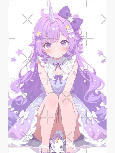 Alternative view of Unicorn Azur Lane Chibi Starry Pastel Bows Cute Magic Shower Curtain
