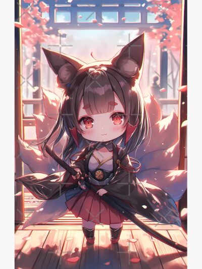 Alternative view of Akagi Azur Lane Fox Ears Chibi Sunset Glow Shower Curtain