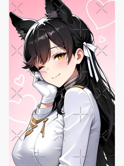 Alternative view of Atago Azur Lane Pink Background Cat Ears Heart Doodles Uniform Shower Curtain