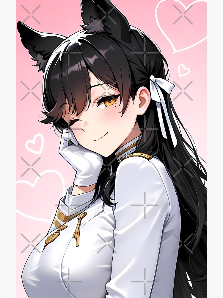 Atago Azur Lane Pink Background Cat Ears Heart Doodles Uniform Shower Curtain - Image 2