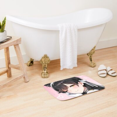 Alternative view of Atago Azur Lane Pink Background Cat Ears Heart Doodles Uniform Bath Mat