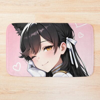 Atago Azur Lane Pink Background Cat Ears Heart Doodles Uniform Bath Mat