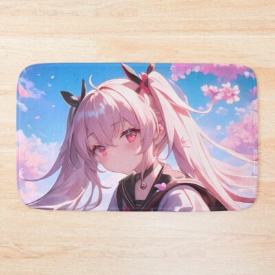 Laffey Azur Lane Pink Hair Cherry Blossoms School Uniform Bath Mat