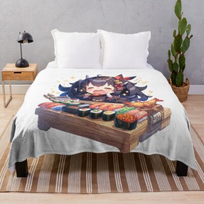Taihou Azur Lane Sparkly Chibi Sushi Feast Throw Blanket