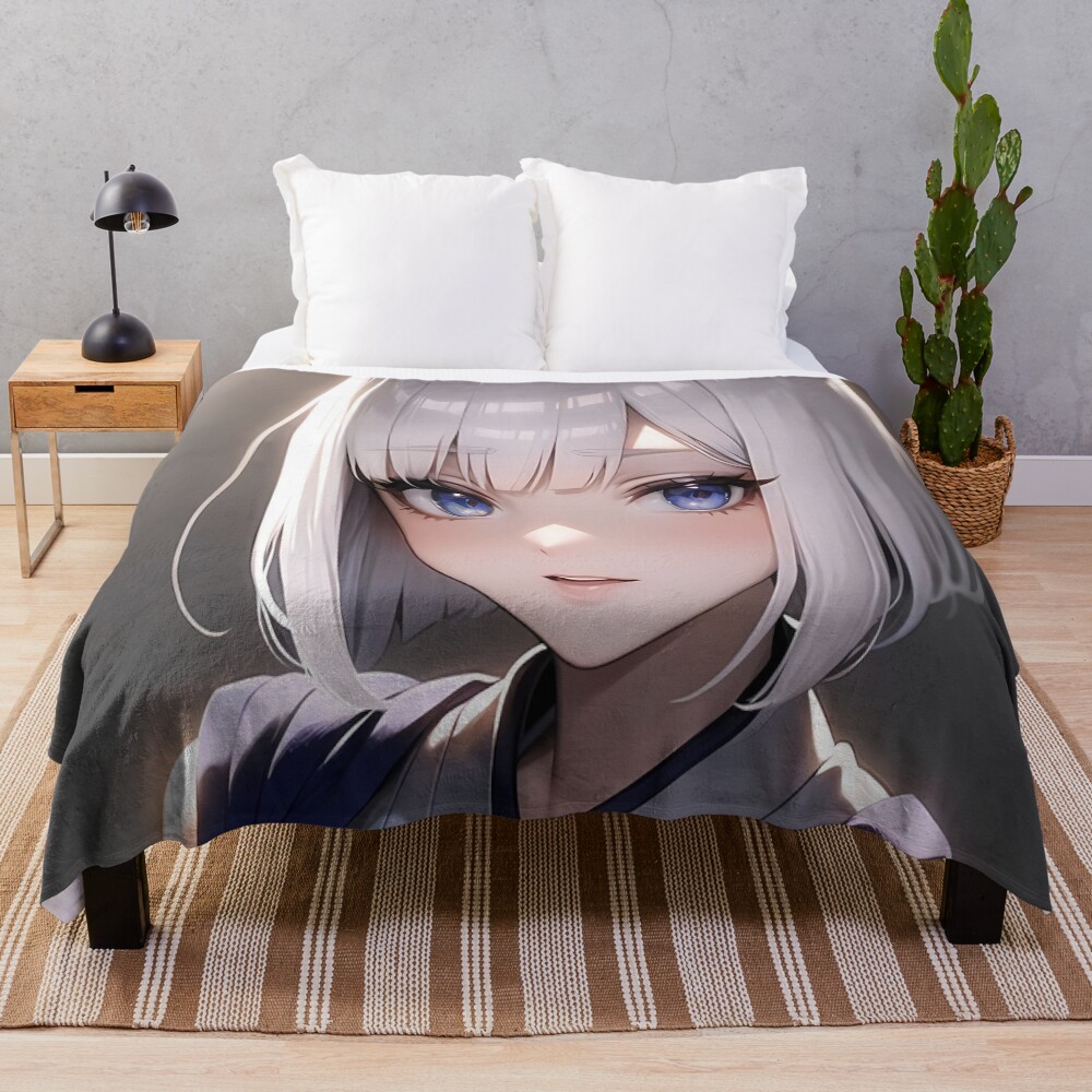 Kaga Azur Lane Soft Glow Fox Ears Portrait Throw Blanket