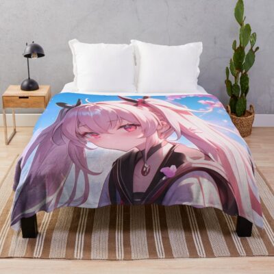 Laffey Azur Lane Pink Hair Cherry Blossoms School Uniform Throw Blanket