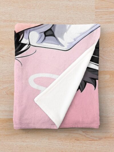 Alternative view of Atago Azur Lane Pink Background Cat Ears Heart Doodles Uniform Throw Blanket