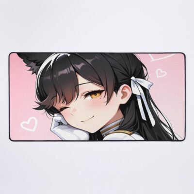 Atago Azur Lane Pink Background Cat Ears Heart Doodles Uniform Mouse Pad