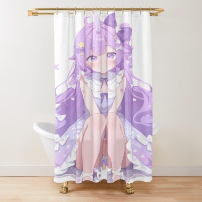 Unicorn Azur Lane Chibi Starry Pastel Bows Cute Magic Shower Curtain