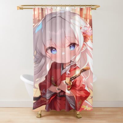 Enterprise Azur Lane Red Kimono Lantern Glow Shower Curtain