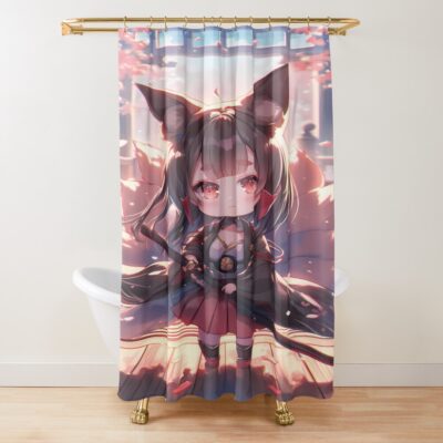 Akagi Azur Lane Fox Ears Chibi Sunset Glow Shower Curtain