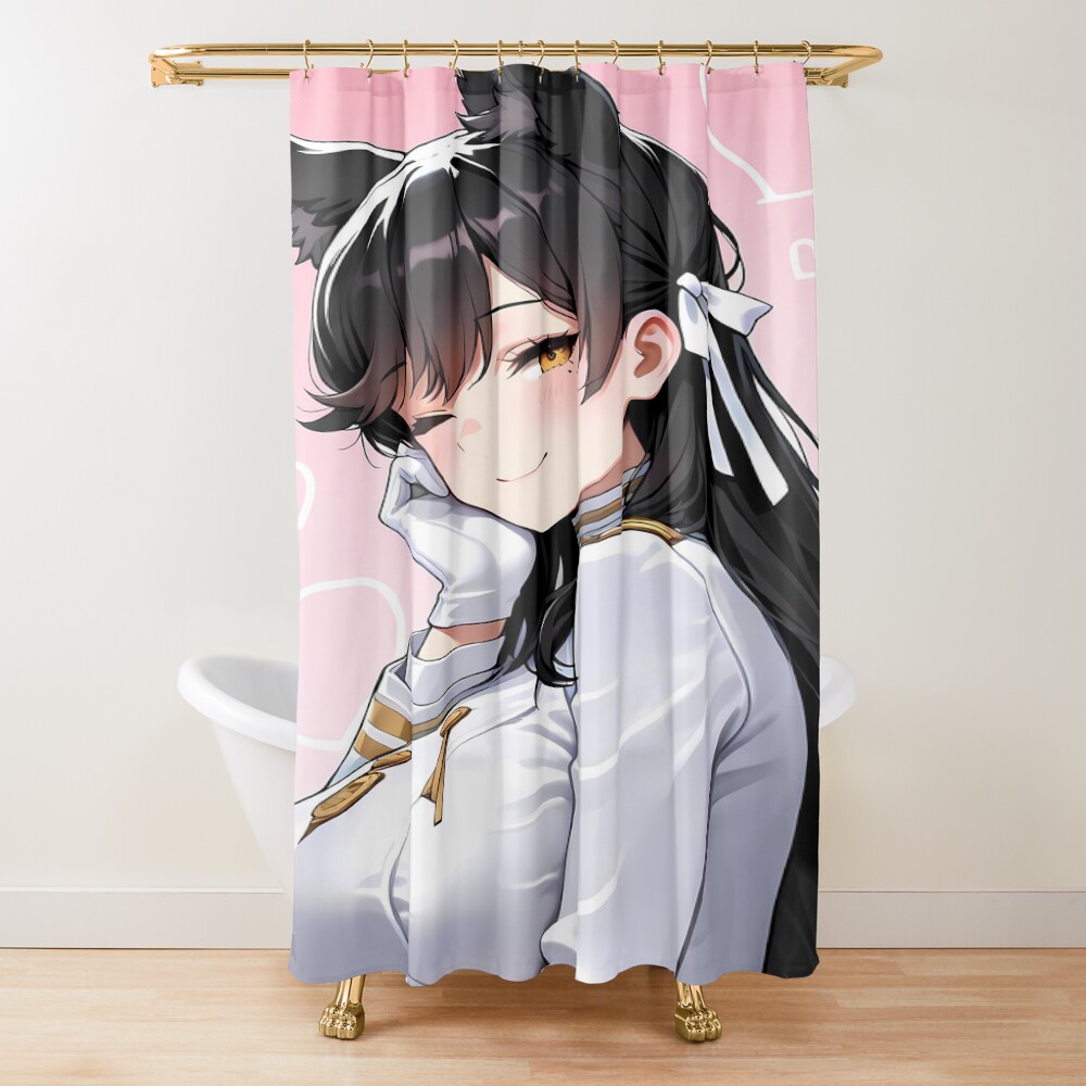 Atago Azur Lane Pink Background Cat Ears Heart Doodles Uniform Shower Curtain