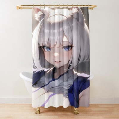 Kaga Azur Lane Soft Glow Fox Ears Portrait Shower Curtain
