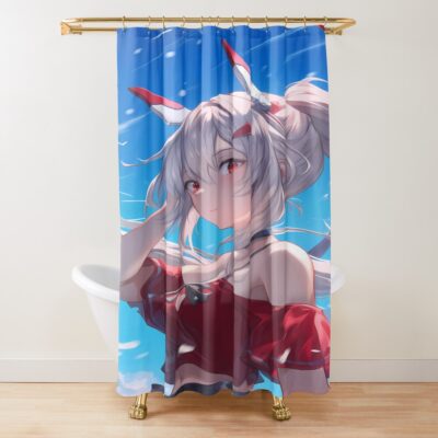 Ayanami Azur Lane Red Dress Umbrella Ocean Windy Summer Shower Curtain