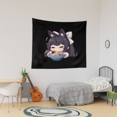 Takao Azur Lane Chibi Ramen Kawaii Noodles Serious Slurp Tapestry