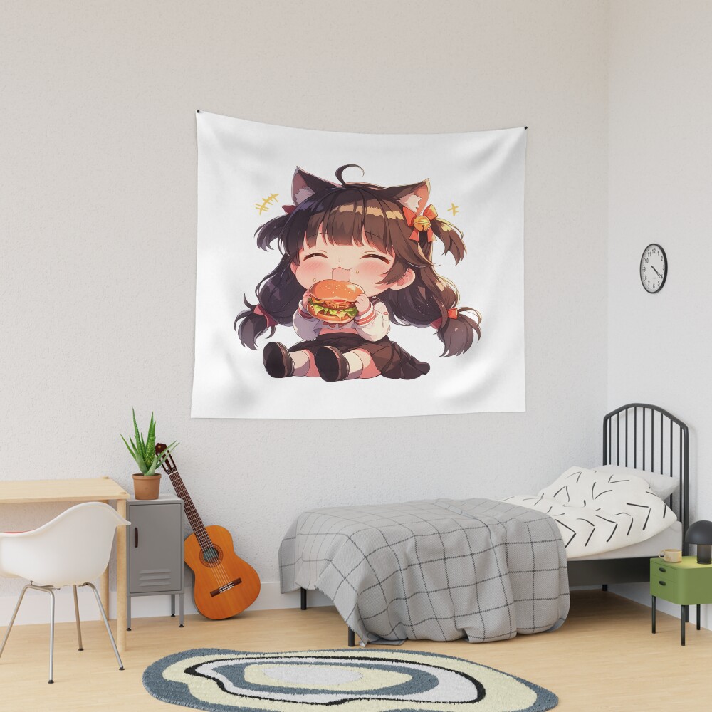 Takao Azur Lane Chibi Burger Focus Tapestry