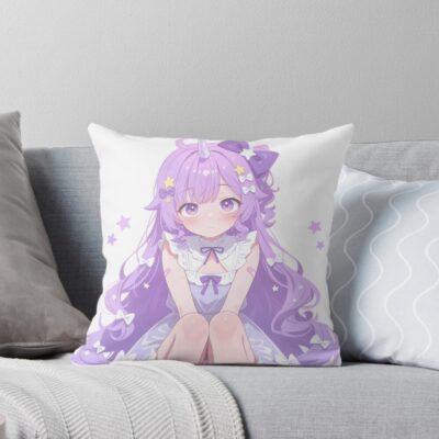 Unicorn Azur Lane Chibi Starry Pastel Bows Cute Magic Throw Pillow