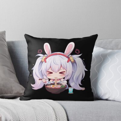 Laffey Azur Lane Chibi Ramen Kawaii Noodles Bunny Mood Throw Pillow