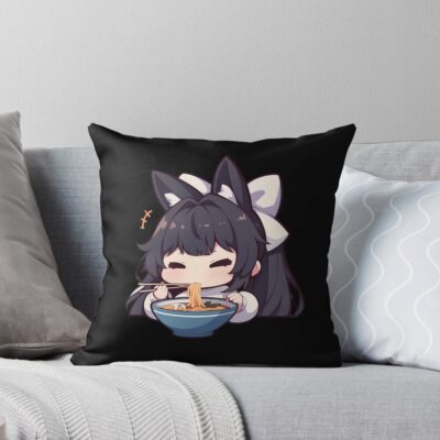 Takao Azur Lane Chibi Ramen Kawaii Noodles Serious Slurp Throw Pillow