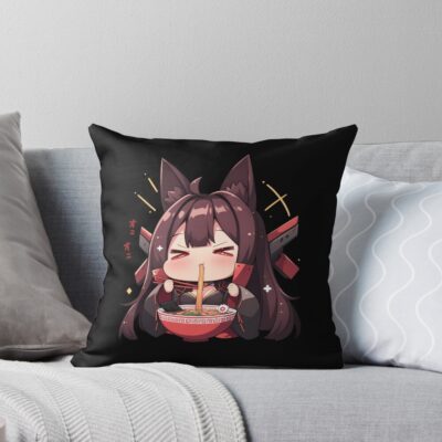 Akagi Azur Lane Chibi Ramen Kawaii Noodles Fox Spirit Throw Pillow